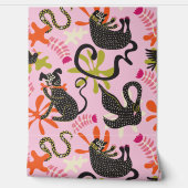 Papier Peint Mod Abstract Primitive Cats & Dogs Pattern pink (Déroulement)