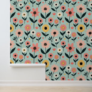 Papier Peint Modèle floral rétro de printemps lunaire