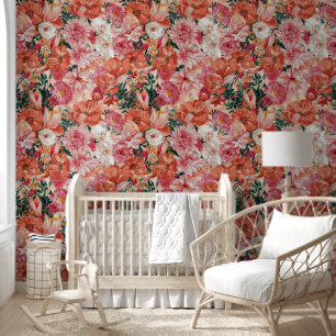 Papier Peint Modèle Floral rose orange