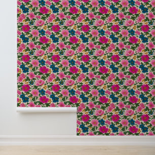 Papier Peint Modèle floral Vintage rustique bleu et rose
