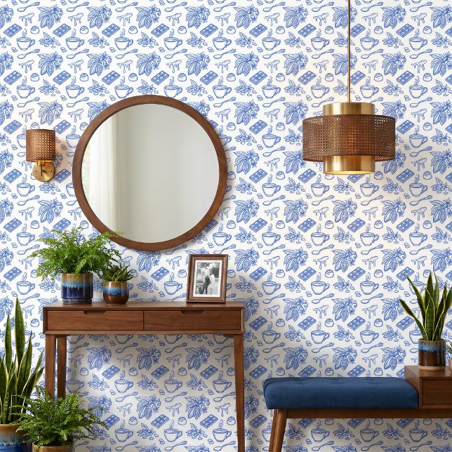 Papier Peint Modern Blue Toile Cacao and Chocolate Pattern (Créateur téléchargé)