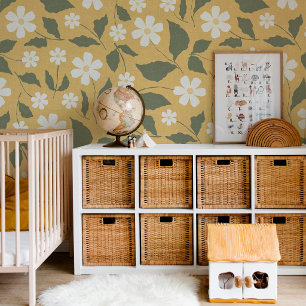 Papier Peint Modern Heritage Daisy Butterscotch & Green Floral
