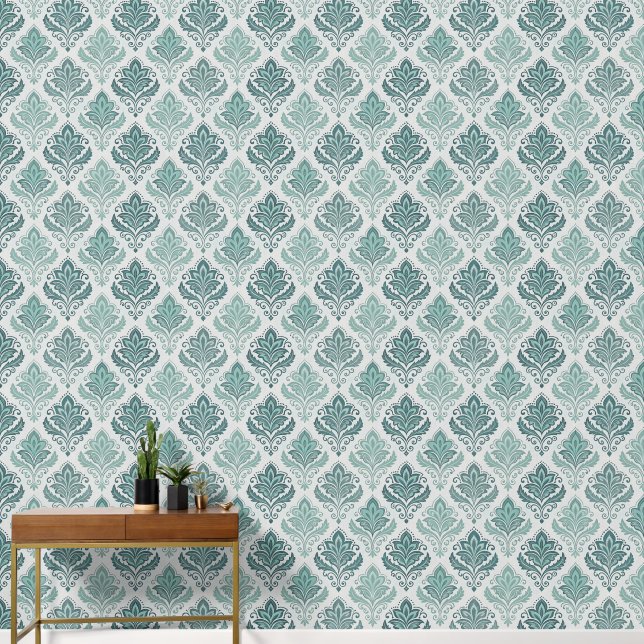 Papier Peint Modern Teal Nordic Damask (Couloir)