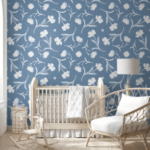 Papier Peint Moderne Dusty Bleu Blanc Floral Liberty Cute Girl