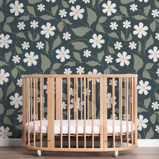 Papier Peint Moderne Ferme Fleur de Marguerite Bleu foncé Vert