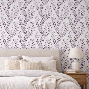 Papier Peint Moderne motif floral bohème prune blanc