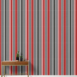 Papier Peint Moderne Rétro Vintage Rouge Noir Gris Rayures