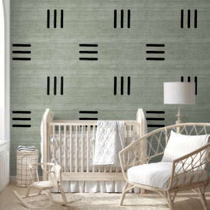 Papier Peint Moderne Tendance Africaine Mudcloth Vert Clair