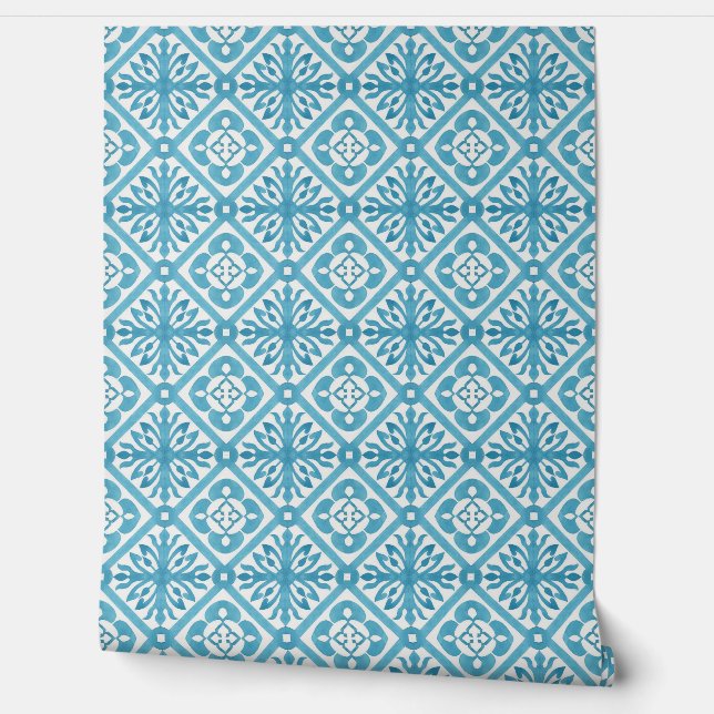 Papier Peint Moderne Turquoise Aquarelle Boho (Déroulement)