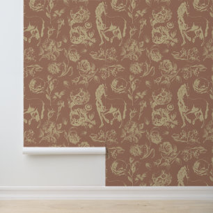 Papier Peint Moderne Vintage Mocha Brown Horse Floral