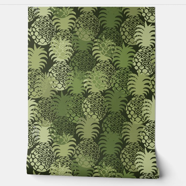 Papier Peint Momona Hawaiian Tropical Pineappy Toss - Vert (Déroulement)