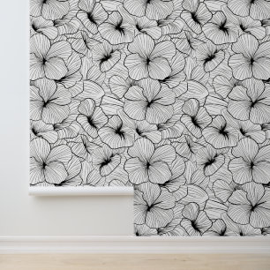 Papier Peint Monochrome Moderne Abstrait Floral Esthétique