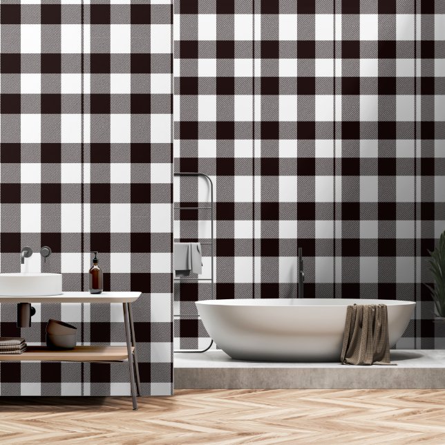 Papier Peint Monogramme Rustique Chic Plaid (Salle de bain)
