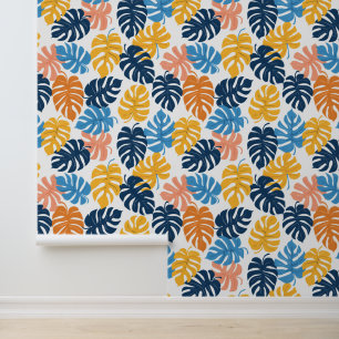 Papier Peint Monstère tropicale d'été bleu vif jaune