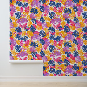 Papier Peint Monstère tropicale d'été rose et bleu