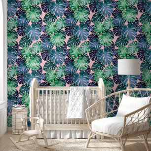 Papier Peint Monstère tropicale verte et Turquoise Feuille
