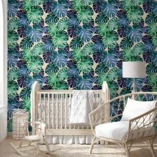 Papier Peint Monstère tropicale verte et Turquoise Feuille