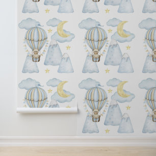 Papier Peint Montagnes Bleu à air chaud Bear Lune Nuages