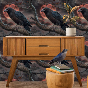 Papier Peint Moody Halloween Crow sang rouge lune Peel et bâton