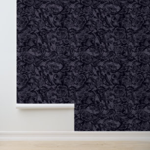 Papier Peint Moody Monochrome Deep Navy bleu motif floral
