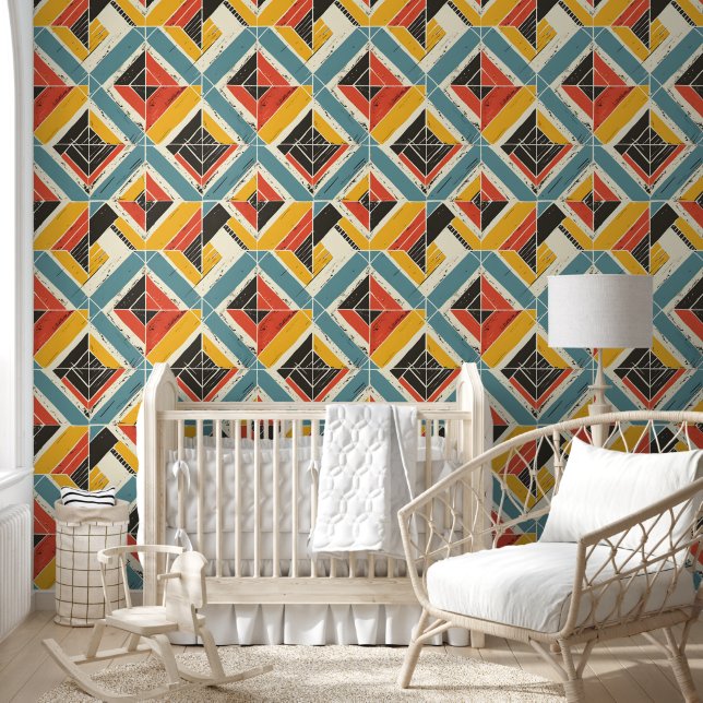 Papier Peint Mosaïque rustique Chevron (Enfants)