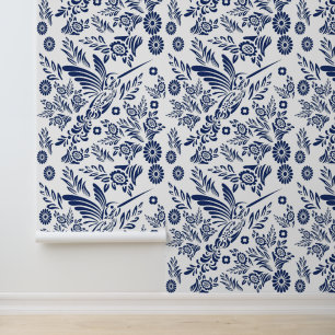 Papier Peint Mosaïque Talavera Mexicaine Colibri Blanc Saphir