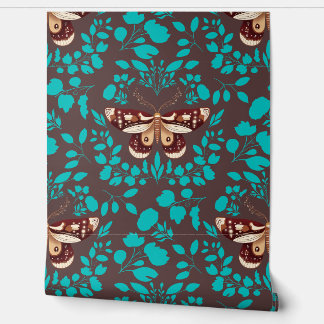 Papier peint Moth Brown et Foliage Turquoise Riche