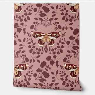 Papier peint Moth & Folithe Brown sur rose
