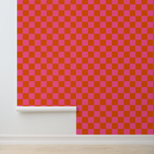 Papier Peint Motif à carreaux à damier rose et orange