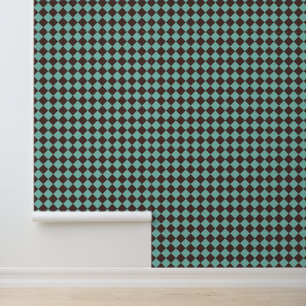 Papier Peint Motif à carreaux diamant marron sarcelle