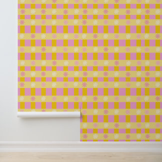 Papier Peint Motif à carreaux floraux colorés rétro