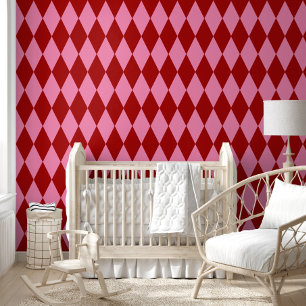 Papier Peint Motif à carreaux Harlequin rose rouge