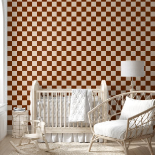 Papier Peint Motif à carreaux marron rouille et beige