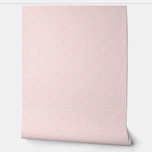 Papier Peint Motif à clé grecque rose et blanc pétale