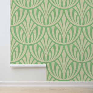 Papier Peint Motif à échelle de poisson de feuillage Art déco v
