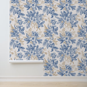 Papier Peint Motif à fleurs Vintage d'hiver bleu