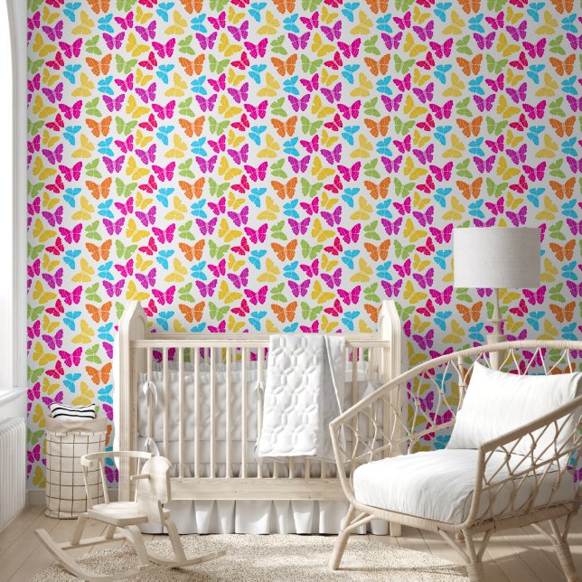 Papier Peint Motif à papillon arc-en-ciel mignon (Enfants)