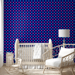 Papier Peint Motif à pois bleu marine rose cyan