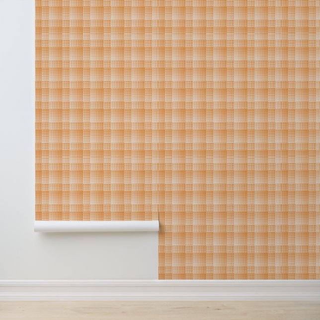 Papier Peint Motif Abstrait à Damier Orange et Blanc (Application)