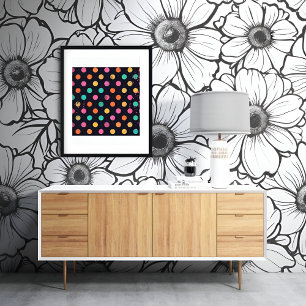 Papier Peint Motif Abstrait Floral noir et blanc