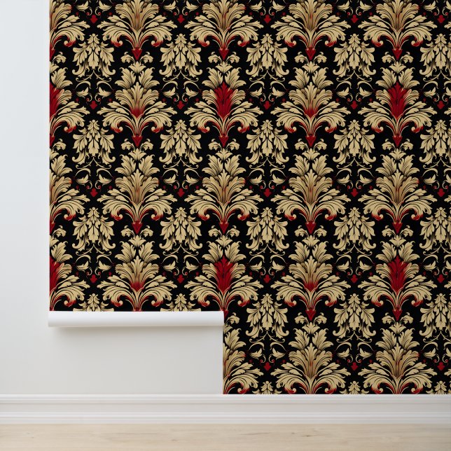 Papier Peint Motif Abstrait Red Golden (Application)