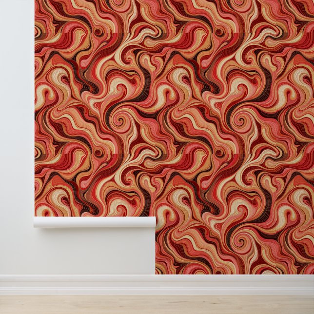 Papier Peint Motif Abstrait rouge et or (Application)