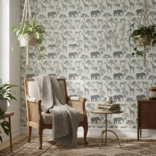 Papier Peint Motif Animaux Safari Gris Charbon ID1241