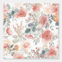 Motif aquarelle floral jardin corail rose