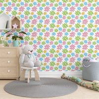 Motif artistique floral rose bleu jaune lime vert