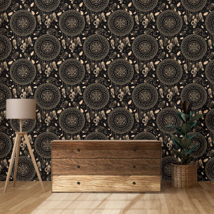 Papier Peint Motif autochtone Boho de Dream noir et blanc
