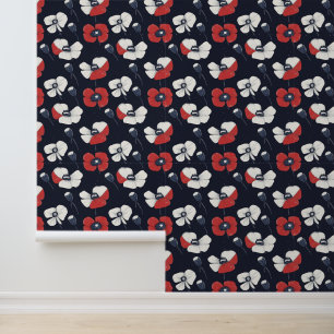 Papier Peint Motif blanc avec accents rouge et bleu