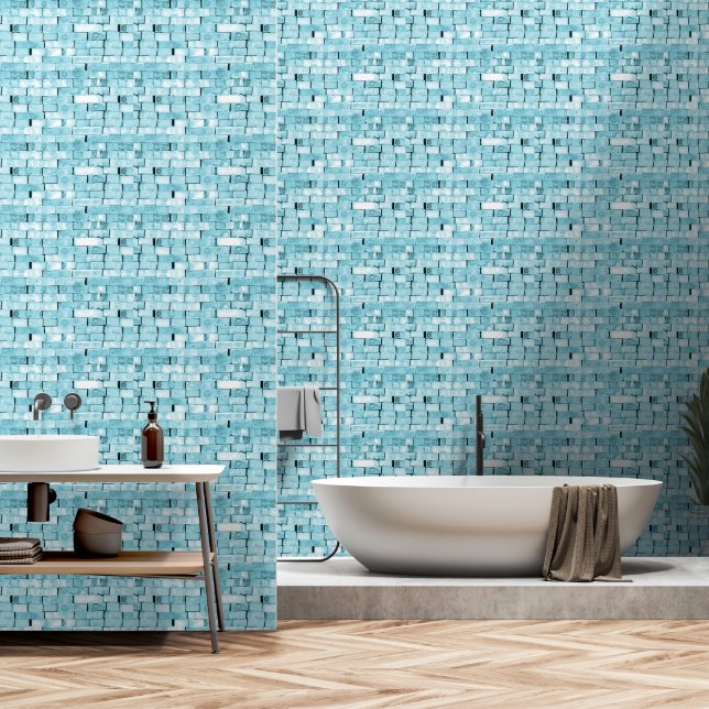 Papier Peint Motif bleu brique (Salle de bain)