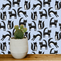 Motif bleu Chat noir et blanc