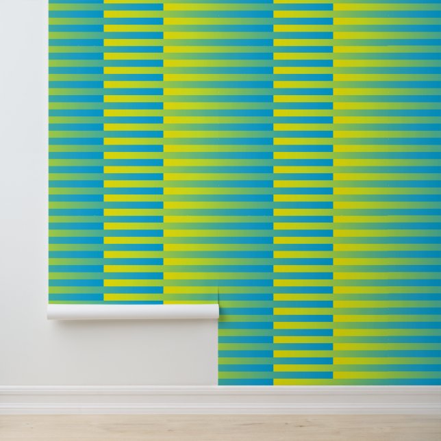 Papier Peint Motif bleu jaune vert rayé (Application)